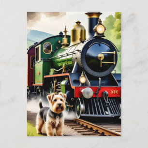 Dog Greeting steam train Postcard