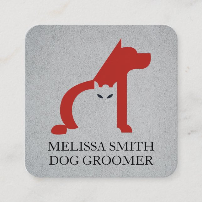 Dog Groomer | Animal Shelter | Cat Dog Icon Square Business Card (Front)
