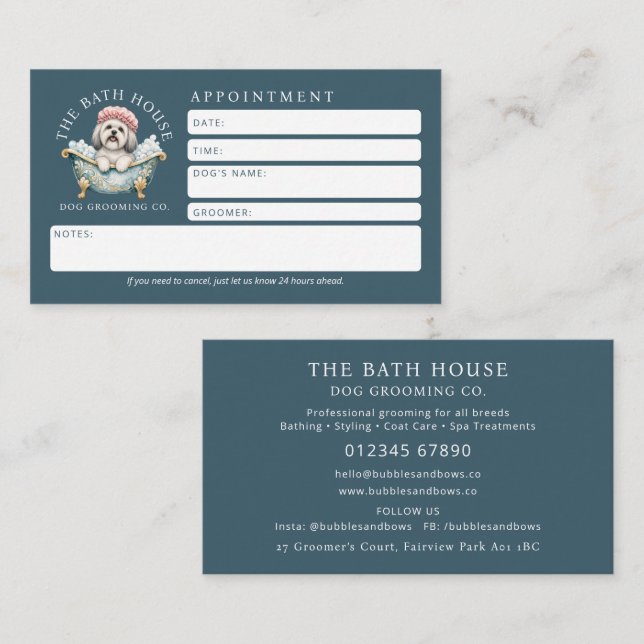 Dog Groomer Appointment Card Lhasa Apso Logo (Front/Back)