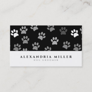Dog Groomer Black & White Puppy Dog Paw Prints Business Card