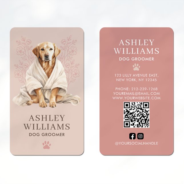 Dog Groomer Blush Elegant QR Code Business Card (Creator Uploaded)