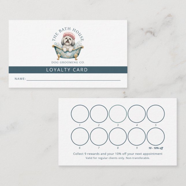 Dog Groomer Business Loyalty Card Lhasa Apso Logo (Front/Back)