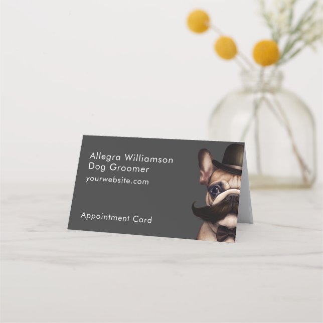 Dog Groomer Cute French Bulldog Grey Folding Appointment Card (Front)