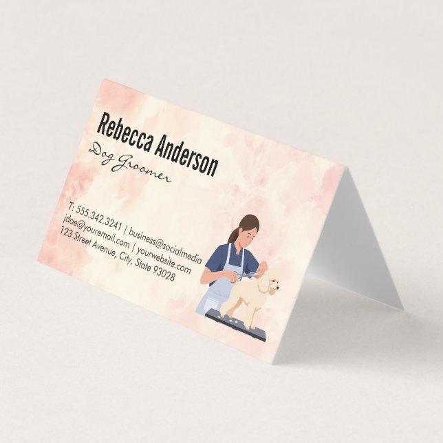 Dog Groomer Cutting Hair Business Card (Front)