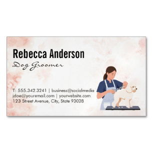 Dog Groomer Cutting Hair Magnetic Business Card