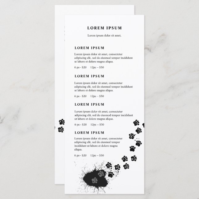 Dog groomer dirty paws steps price list menu (Front/Back)