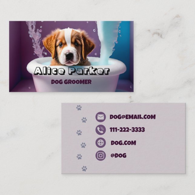 Dog Groomer, Dog in the bath, Business Card (Front/Back)