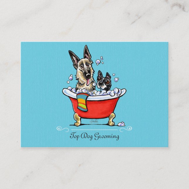 Dog Groomer Fancy Claw Foot Tub Blue Business Card (Front)