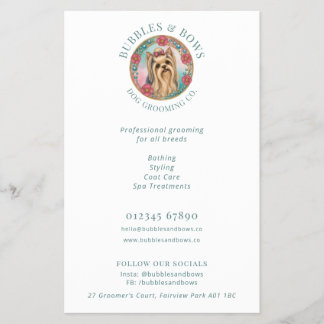 Dog Groomer Flyer Cute Yorkshire Terrier Logo