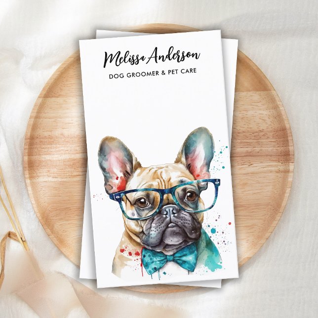 Dog Groomer Funny Cute Puppy French Bulldog Business Card (Creator Uploaded)