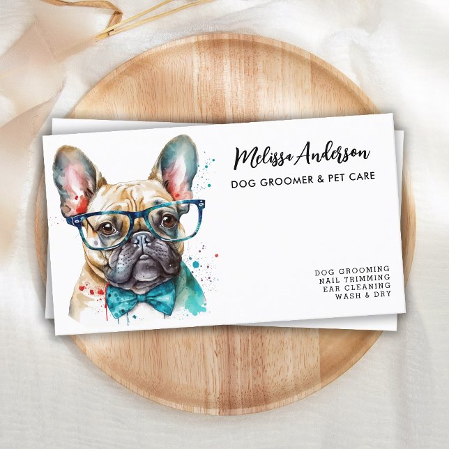 Dog Groomer Funny Puppy Pet French Bulldog Business Card (Creator Uploaded)