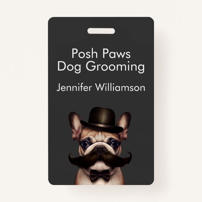 Dog Groomer Funny QR Code Grey ID Badge (Front)