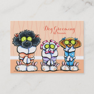 Dog Groomer Grooming Dogs in Robes Peach Business Card
