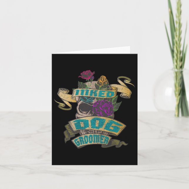 Dog Groomer Inked Skull Tattoo Backside Design  Card (Front)