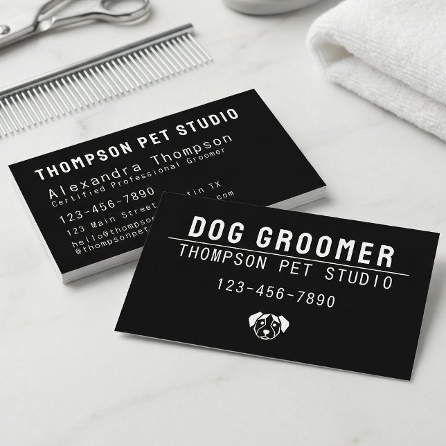 Dog Groomer Modern Bold Professional Pet Grooming Business Card (Creator Uploaded)