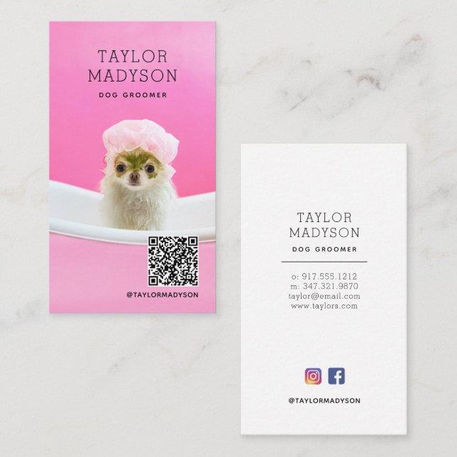 Dog Groomer Pampered Puppy QR Code Business Card (Front/Back)