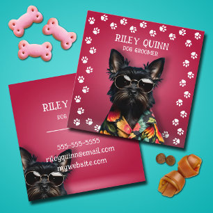Dog Groomer Paw Print Border  Square Business Card