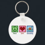 Dog Groomer Peace Love Pet Grooming Key Ring<br><div class="desc">Peace Love Dog Grooming. A cute dog groomer business gift for a plush pet grooming company that grooms your sweet pooch. Features a peace sign,  heart,  and adorable dog in a bath.</div>