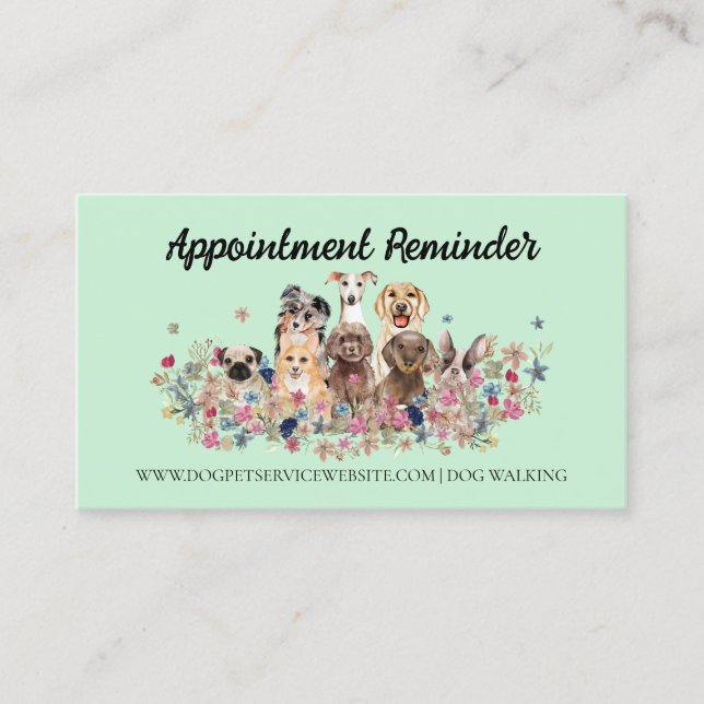 Dog Groomer Pet Green Veterinarian Appointment Business Card (Front)