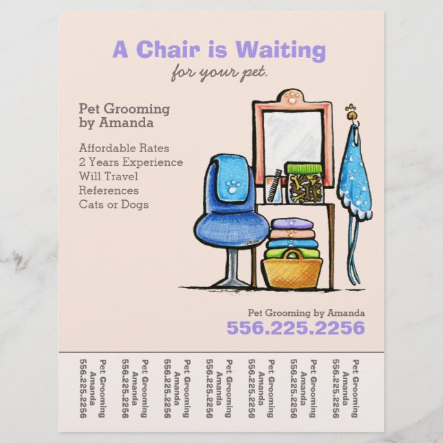Dog Groomer Pet Salon Chair Waiting Tear Sheet (Front)