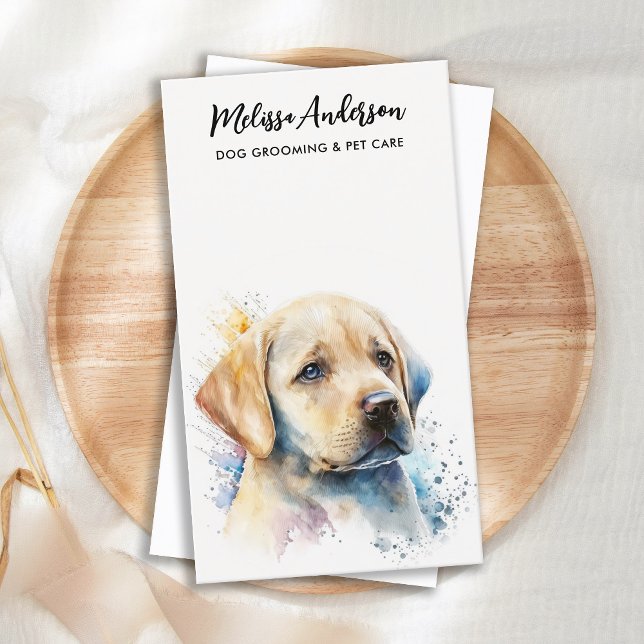 Dog Groomer Pet Sitter Yellow Labrador Puppy Business Card (Creator Uploaded)