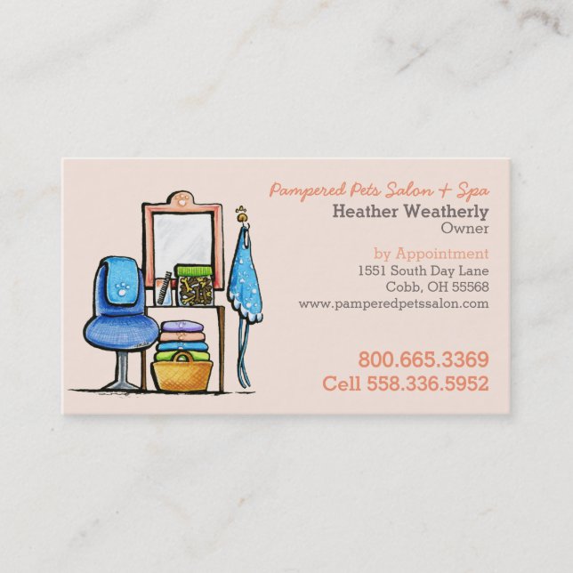Dog Groomer Pet Spa Chair Waiting Business Card (Front)