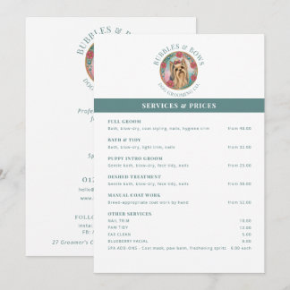 Dog Groomer Price List Cute Yorkie Logo Menu