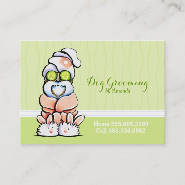 Dog Groomer Spa Robed Shih Tzu Cucumber Business Card (Front)