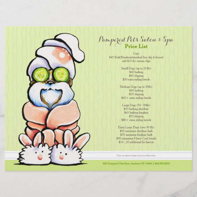 Dog Groomer Spa Shih Tzu Cucumber Price Sheet (Front)