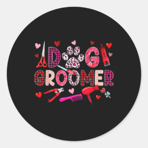 Dog Groomer Tools Valentine's Day Leopard Cute Hea Classic Round Sticker