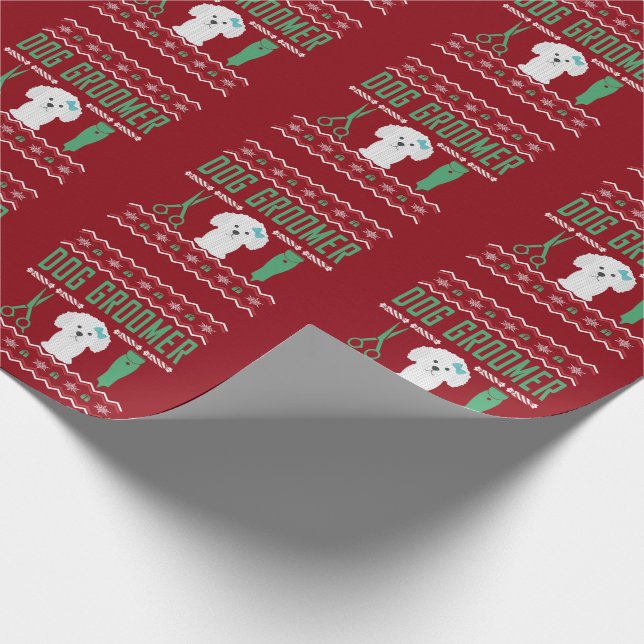 Dog Groomer Ugly Christmas Sweater Wrapping Paper (Corner)