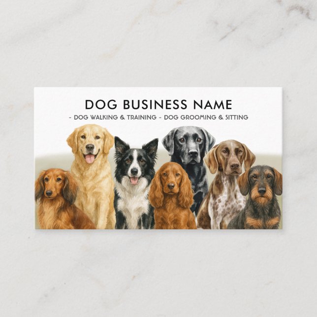 Dog Groomer Walking Sitting Boarding Training Business Card (Front)