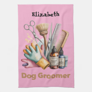 Dog Groomer Watercolor Personalised  Tea Towel