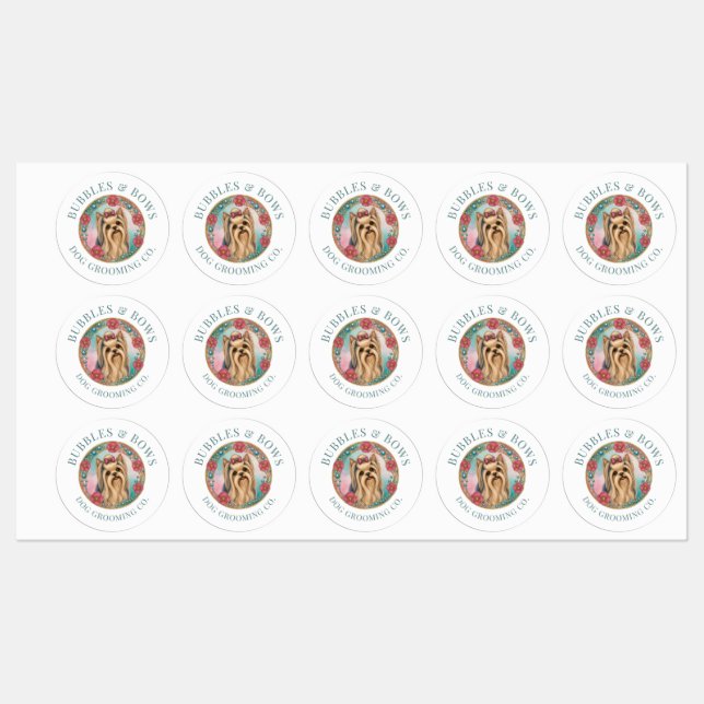 Dog Groomer Waterproof Stickers Cute Yorkie Logo (Sheet)