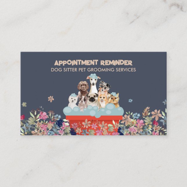 Dog Grooming Bath Bed Floral Appointment Business Card (Front)