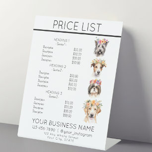 Dog grooming bathing cute dogs service price list pedestal sign