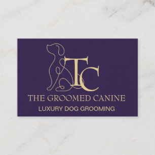 Dog Grooming Business Card Deep Plum & Gold