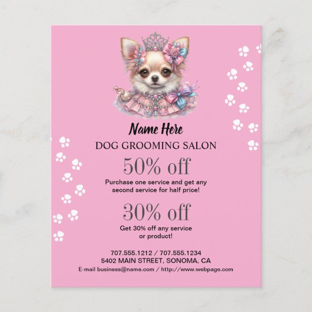 Dog grooming business personalised flyer (Front)