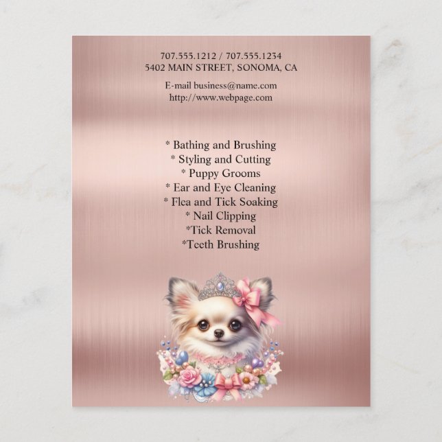Dog grooming business personalised flyer (Back)