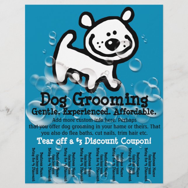 Dog Grooming. Customisable Promotional Tear sheet (Front)