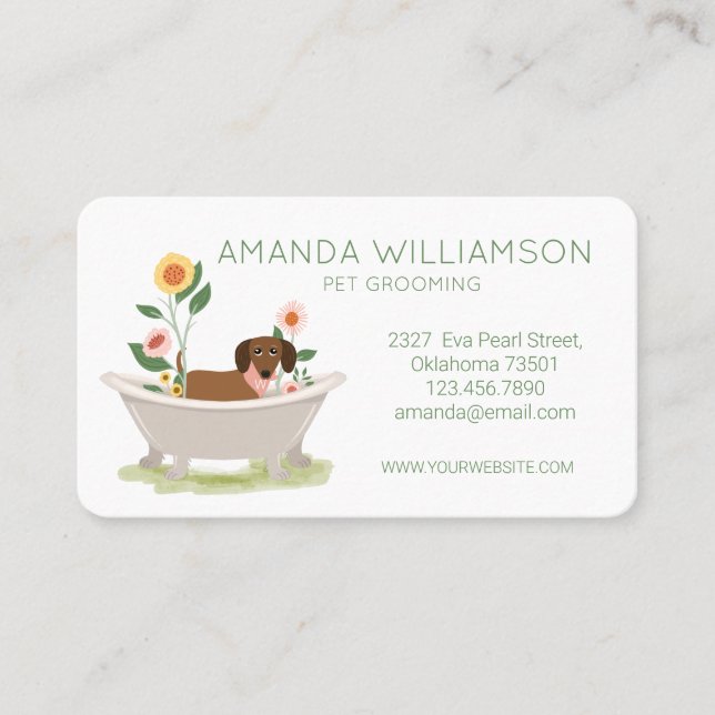 Dog Grooming  Dachshund Dog In Bathtub Business Card (Front)