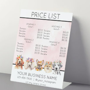 Dog grooming flower watercolor service price list pedestal sign