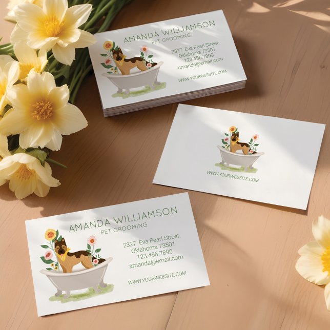 Dog Grooming German Shepard Dog In Bathtub Business Card (Dog Grooming German Shepard Dog In Bathtub Business Card)