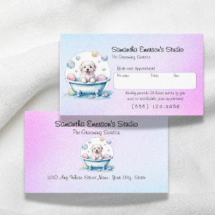 Dog grooming gradiant pink to blue professional appointment card