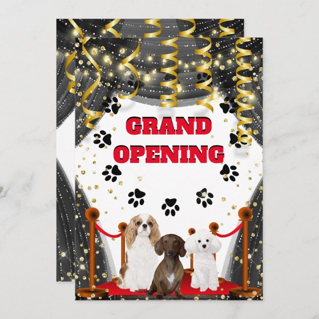 Dog grooming grand opening VIP red carpet Invitation (Front/Back)