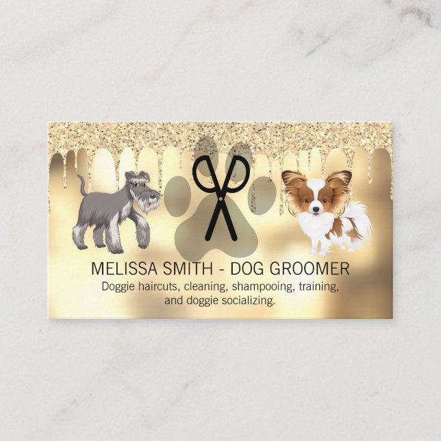 Dog Grooming | Luxury Glitter Drip Business Card (Front)