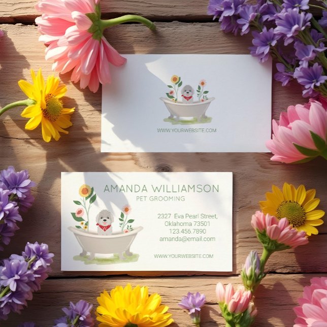 Dog Grooming Maltese Poodle Dog In Bathtub Business Card (Dog Grooming Maltese Poodle Dog In Bathtub Business Card)