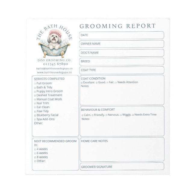 Dog Grooming Salon Customer Feedback Forms Notepad (Front)
