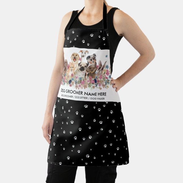 Dog Grooming Spa Black White Tiny Paws Apron (Insitu)