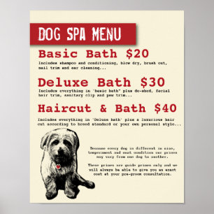 Dog Grooming Spa Menu - Personalizable Poster